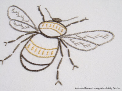 Anatomical Bee hand embroidery pattern