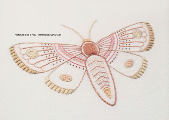 Anatomical Moth hand embroidery pattern