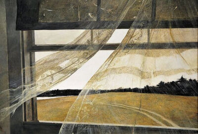 Andrew Wyeth how did he paint this sheer window scene. You can almost feel the breeze.: