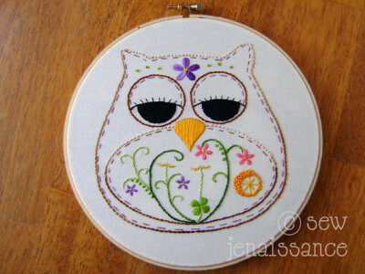 Embroidery Pattern PDF Owl Spring Flowers Bloom