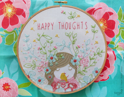 Christmas gifts for her, Inspirational artwork, Embroidery Kit - Happy Thoughts - Modern hand embroidery, Craft kit, Embroidery hoop art