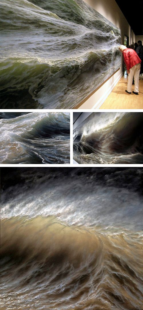 Ran Ortner | Swell (2006) Oil on canvas -- Ran Ortner does paintings of waves often so real that they seem to gush out of the canvas. These are waves with all the light and shadow and power of the breathing sea. On top of his paintings, it is well worth checking out some of his installations, which recreate the natural forms of sand, building ripples and dunes right in the gallery.: