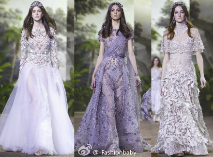 Elie Saab Haute Couture S/S 2016。感觉就像是调色板上的水粉颜料一般，淡紫色美得让人心醉。丝绸 刺绣 蕾丝 钉珠 雪纺，细节精致奢华。轻绢曼纱、金丝银缕，设计师都是女人们的造梦者。