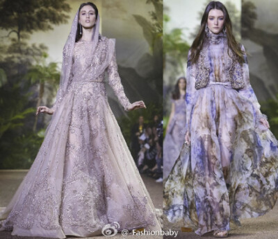 Elie Saab Haute Couture S/S 2016。感觉就像是调色板上的水粉颜料一般，淡紫色美得让人心醉。丝绸 刺绣 蕾丝 钉珠 雪纺，细节精致奢华。轻绢曼纱、金丝银缕，设计师都是女人们的造梦者。