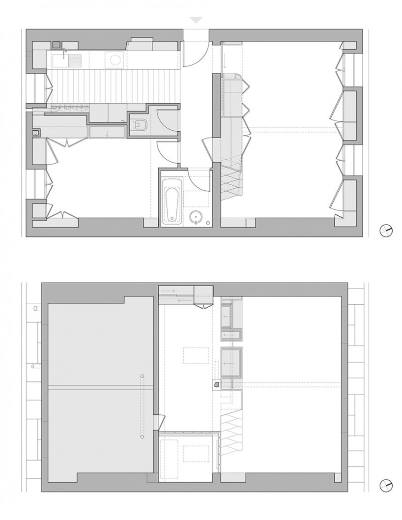 SABO project 设计工作室对一位年轻时装设计师的巴黎公寓进行了翻修，力求实现利用空间的最大化。该公寓位于这座城市历史悠久的蒙马特区，设计师移除了几处隔墙，并且添加了一个用作楼梯，陈列橱和推拉隔断的多功能墙。其中交替式楼梯踏板的台阶流露了该地区的丘陵和攀登文化。