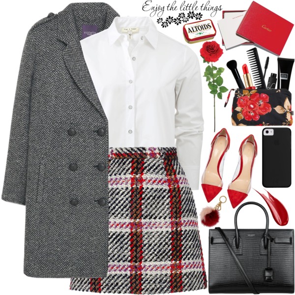 A fashion look from January 2016 featuring collared shirt, plus size coats and short skirts. Browse and shop related looks.