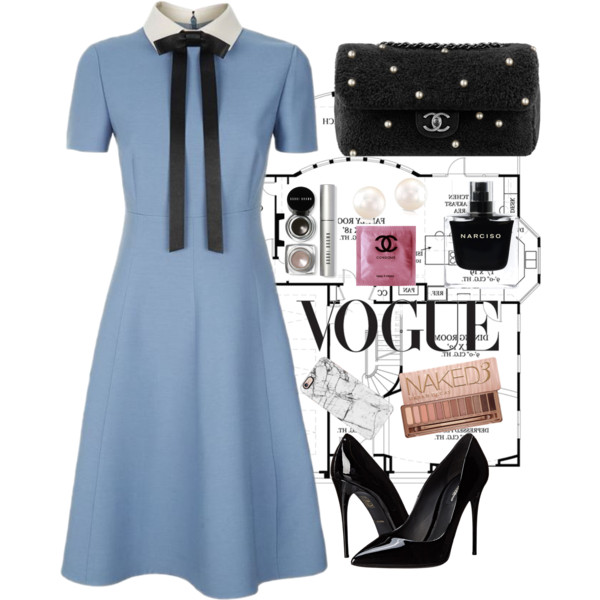 A fashion look from January 2016 featuring blue dress, high heel shoes and pearl jewelry. Browse and shop related looks.