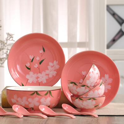 日式创意汤碗陶瓷器套装家用碗盘釉下彩碗碟餐具高档结婚乔迁礼物