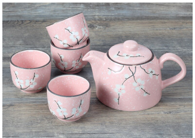 手绘梅花陶瓷茶具礼品套装 日式和风茶壶茶杯 居家办公水壶水杯子