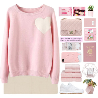 A fashion look from January 2016 featuring pink sweater, mini skirt and white shoes. Browse and shop related looks.