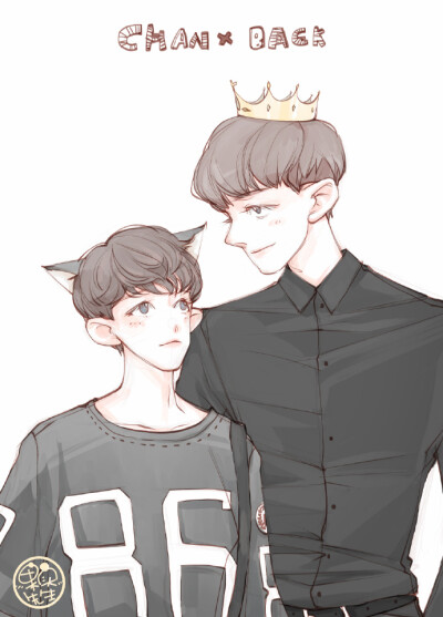 EXO灿烈伯贤灿白fanart手绘插画by.breakbaek