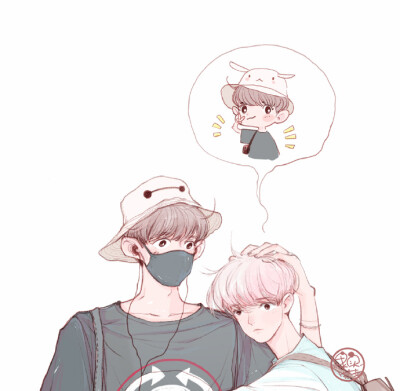 EXO灿烈伯贤灿白fanart手绘插画by.breakbaek