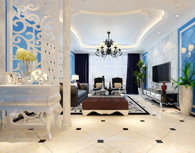 简约欧式风格装修客厅弧形吊顶效果图