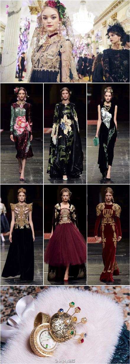 Dolce &amp;amp; Gabbana Alta Moda S/S 2016｜高级定制届最神秘且浮夸的Dolce&amp;amp;Gabbana 16春夏高定终于揭开神秘面纱，这季主题为“歌剧”，选址意大利音乐象征地的米兰La Scala歌剧院进行发布，一切与音乐,歌剧,舞台,演员相关的元素在设计师手中化为珠围翠绕的璀璨奢华，连头饰上的微缩景观都精致到一丝不苟～