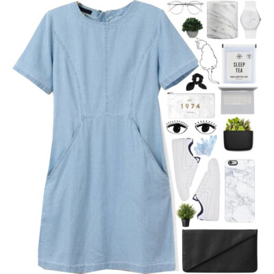 First set in a while..... @polyvore-editorial @polyvore #blue #green #white #black #mac #nike #plant