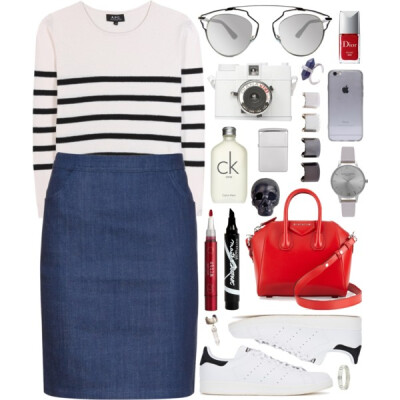 A fashion look from January 2016 featuring white sweater, high-waisted skirts and leather shoes. Browse and shop related looks.