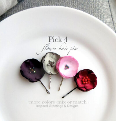 PICK YOUR COLORS Set of 4 Small Silk Flower Hair Pins for Wedding, Small Bridal Hair Clip, Bridesmaid Hair Accessories, Floral Hairpin