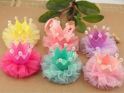 10pcs Chiffon Gauze Flower with Crown DIY by FreeShippingAlanDIY