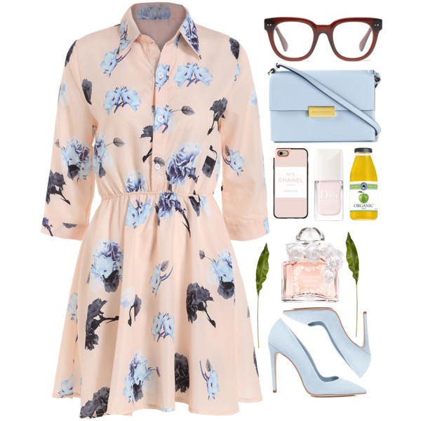 A fashion look from August 2015 featuring floral dress, suede pumps and leather crossbody purse. Browse and shop related looks.