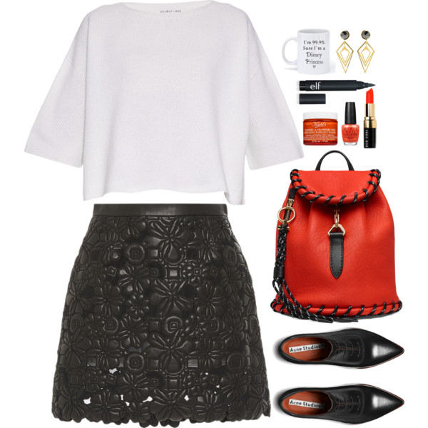 A fashion look from February 2016 featuring boat neck sweater, black mini skirt and pointy flats. Browse and shop related looks.