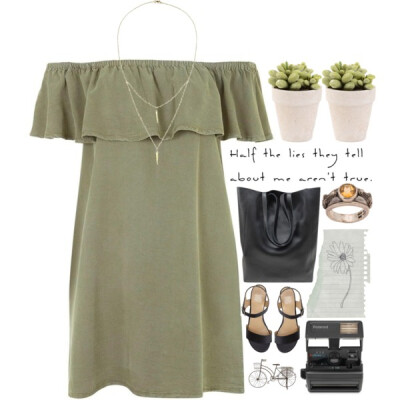 A fashion look from February 2016 featuring green dress, heeled sandals and leather tote. Browse and shop related looks.