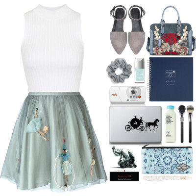 A fashion look from February 2016 featuring sleeveless tops, green skirt and pointy toe flats. Browse and shop related looks.