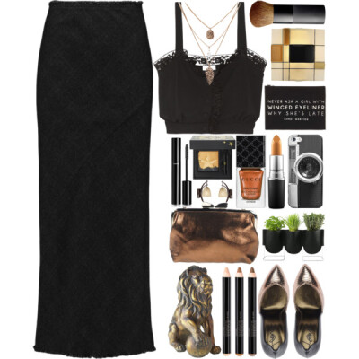 A fashion look from February 2016 featuring black sweetheart top, tweed skirt and snake print pumps. Browse and shop related looks.