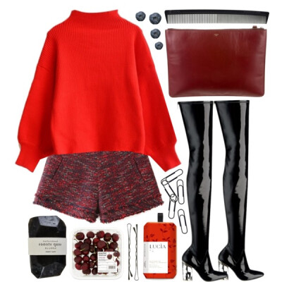 A fashion look from February 2016 featuring red top, zipper shorts and leather handbags. Browse and shop related looks.