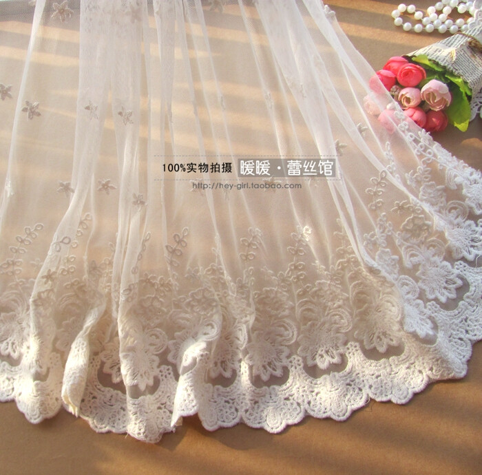 宫廷风 纯棉网纱布料 婚纱蕾丝布料 diy手工服装布艺面料宽50CM