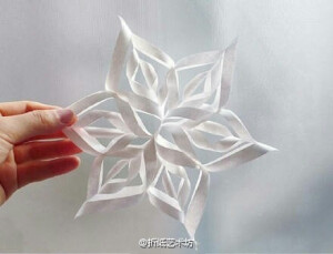 立体雪花窗花折纸～，漂亮极了，转给手工控~(转)