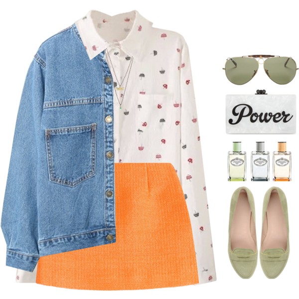 #beautifulhalo #cute #college #schooloutfit #backtoschool jacket: http://www.beautifulhalo.com/stand-up-button-down-long-sleeve-double-pockets-denim-coat-p-243087.html shirt: http://www.beautifulhalo.com/lapel-button-down-repeated-colorful-umbrella-print-pocket-shirt-p-247303.html