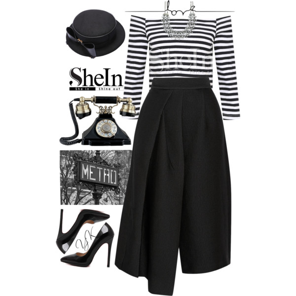 #shein #Sheinside #streetstyle #black #white #casual #luxury All SheIn items: Crop T-shirt: http://us.shein.com/White-and-Black-Off-the-Shoulder-Crop-T-shirt-p-176312-cat-1738.html?utm_source=shareasale.com&amp;amp;utm_medium=affiliate&amp;amp;affiliateID=256758 Hat Bag: http://us.shein.com/Black-Zipper-Hat-Bag-p-258781-cat-1764.html?utm_source=shareasale.com&amp;amp;utm_medium=affiliate&amp;amp;affiliateID=256758 Necklace: http://us.shein.com/New-Model-Elegant-Rhinestone-Choker-Collar-Necklace-