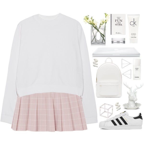 A fashion look from February 2016 featuring white top, golf skirts and white and black shoes. Browse and shop related looks.