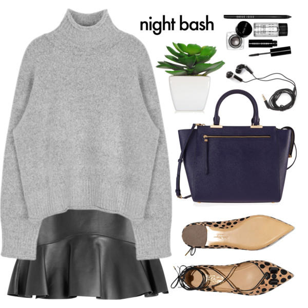 A fashion look from February 2016 featuring loose sweater, leather skirt and salvatore ferragamo shoes. Browse and shop related looks.