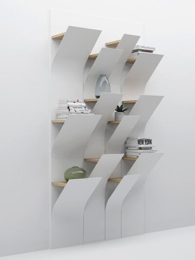 【乌克兰设计师的”鳞片“书架】书架通常都是独立的，要不就是封闭的书柜方式，要不就是开放式的框架，要是书架和墙壁融合在一起会是什么感觉。设计师 Dmitry Kozinenko 的灵感来源于鱼鳞，鱼鳞层次分明，排列起来很…