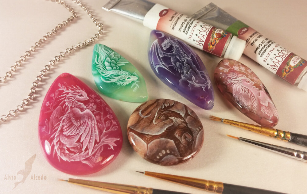 Dragon stone paintings by AlviaAlcedo