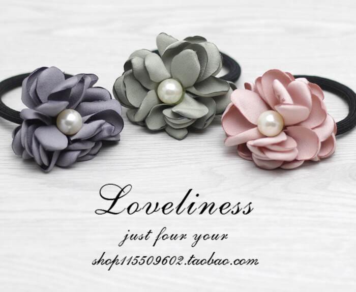 韩国甜美发饰发圈 可爱布艺烧边花朵头绳百搭珍珠丸子头发绳皮筋