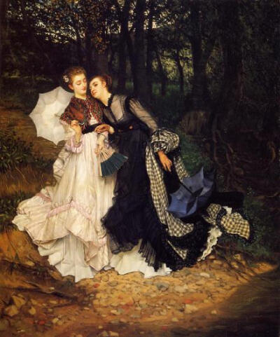 by_James Tissot，他早年的作品题材以历史人物为主，但到了1864年他改变了作品题材，开始描绘当时在日常生活中各种场景里衣着时髦的女人，并获得了巨大成功。更多作品O网页链接