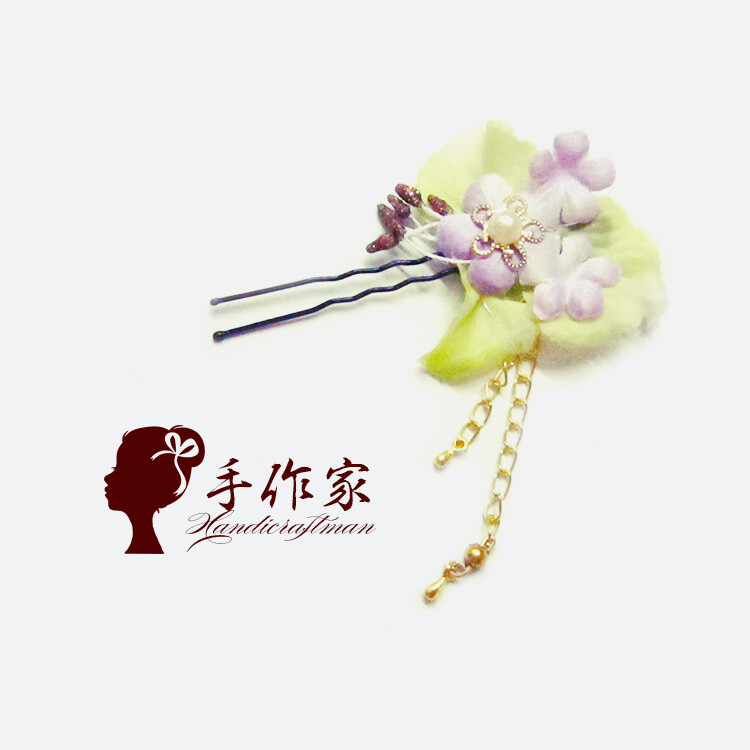 定制 手作家原创手工发饰韩版森女日系小清新古风紫色花朵步摇发夹发簪 DIY手工 韩国发饰 韩国饰品 韩国头饰 发箍 发夹 边夹 发带 发圈 蝴蝶结发夹 头绳 流行饰品 流行发饰 编发发型 文艺 小清新 软萌