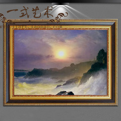 一式 新品纯手绘海边日出风景油画 书房办公室北装饰画 玄关挂画