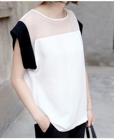 Moulded Semi-Sheer Color Block Shirt: