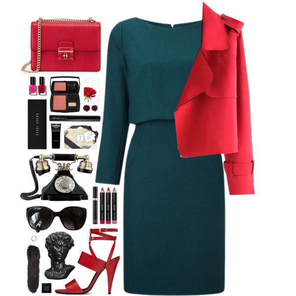 A fashion look from February 2016 featuring blue dress, red coat and high heel sandals. Browse and shop related looks.