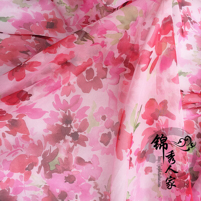 优质30D印花雪纺布料DIY古装面纱超柔汉服外纱丝绸面料 水墨风格