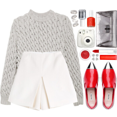 A fashion look from March 2016 featuring gray top, mini shorts and pointy-toe flats. Browse and shop related looks.