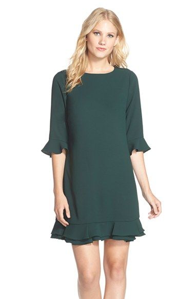 Free shipping and returns on CeCe by Cynthia Steffe 'Kate' Ruffle Hem Shift Dress (Regular &amp;amp; Petite) at Nordstrom.com. A tiered hemline and ruffled elbow-length sleeves play up the vintage charm of this crepe shift dress.: