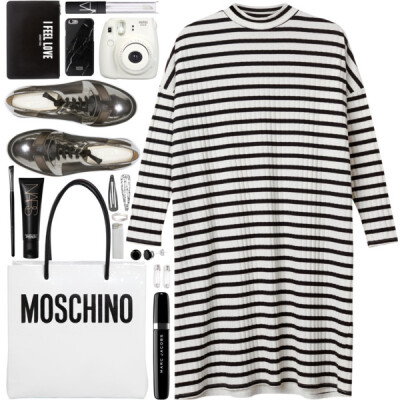 A fashion look from March 2016 featuring sleeve dress, black oxfords and moschino handbag. Browse and shop related looks.