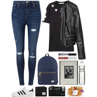 A fashion look from March 2016 featuring givenchy tee, lined jacket and distressed skinny jeans. Browse and shop related looks.