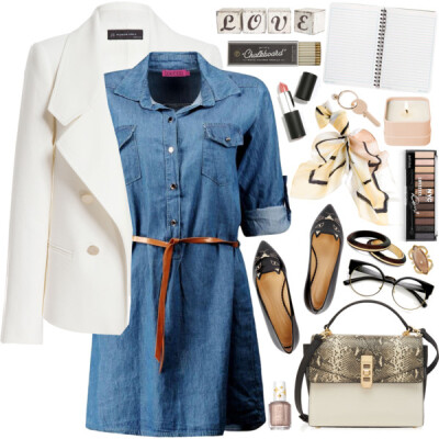 A fashion look from March 2016 featuring denim dress, cotton jacket and loafer shoes. Browse and shop related looks.