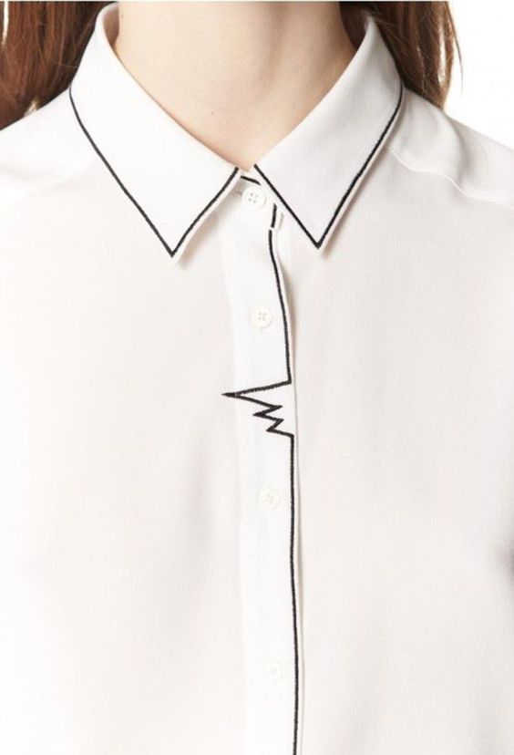 White Shirt with embroidered outline stitching; fashion design detail; sewing inspiration // Claudie Pierlot: