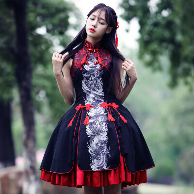 定制 cosplay lolita裙青龙白虎连衣裙中国风动漫展洋装女装连衣裙i洛